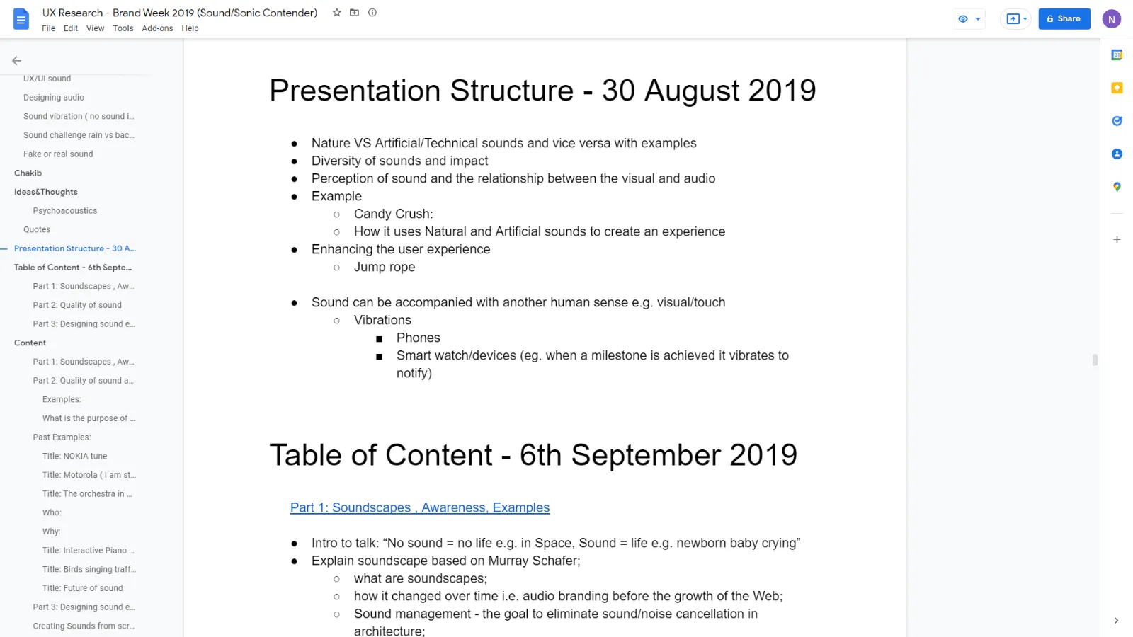 Different versions of our content structure