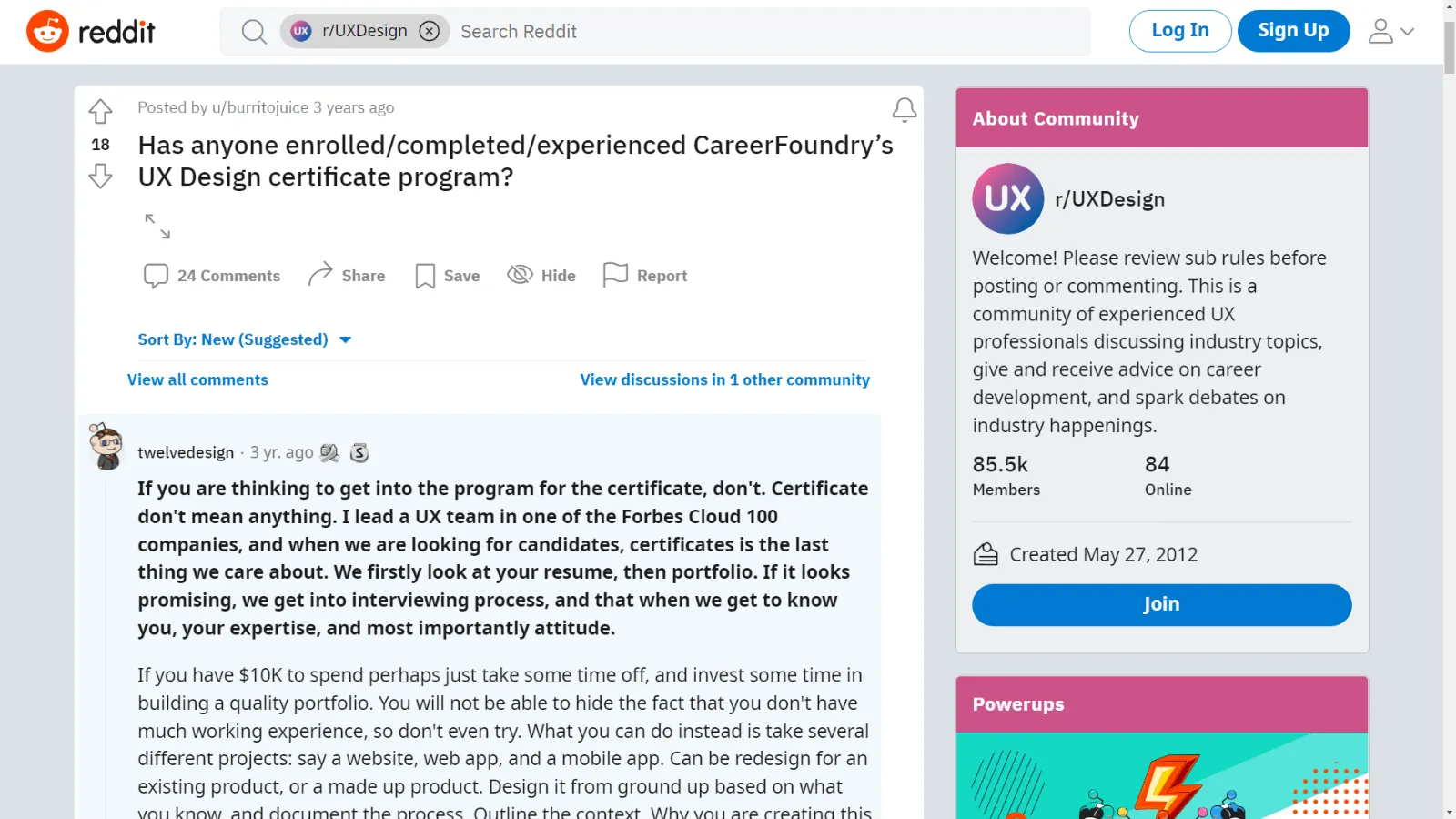 Visited the UXDesign subreddit to gather feedback on competitor courses